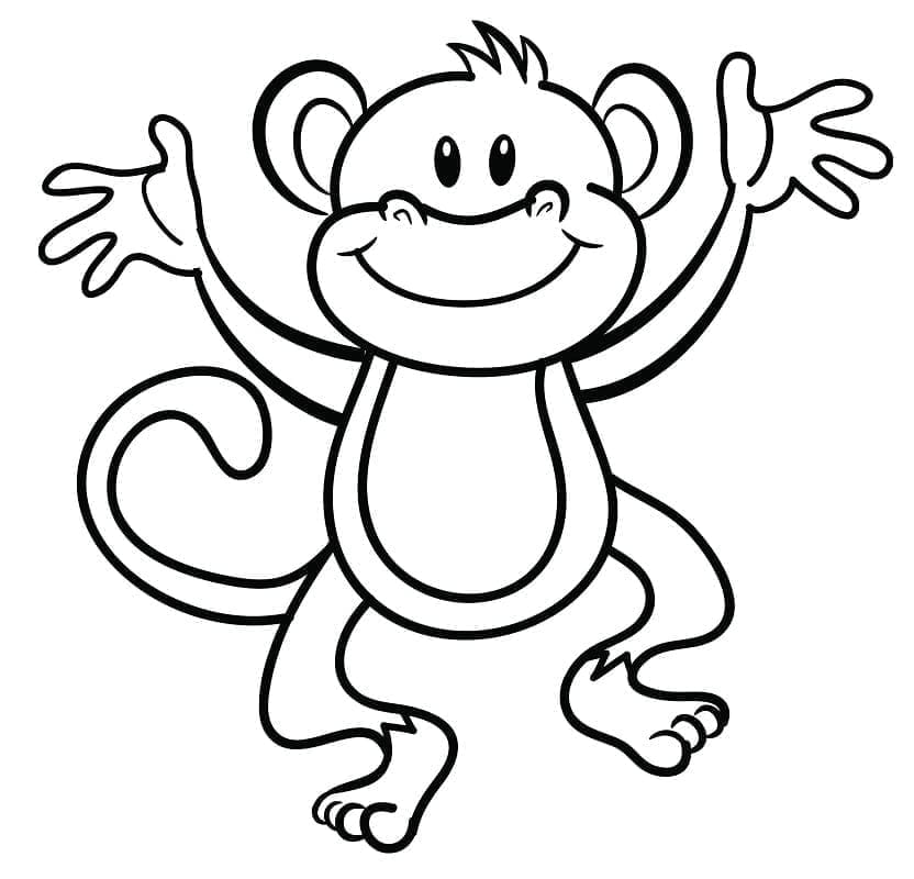 Desenho de Macaco Feliz para Colorir e Pintar
