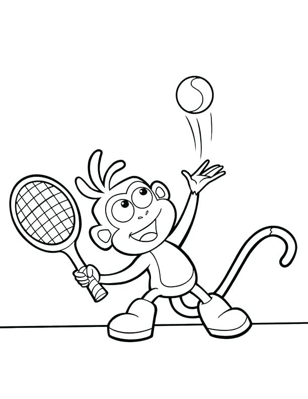 Desenho de Macaco Jogando Tênis para Colorir e Pintar