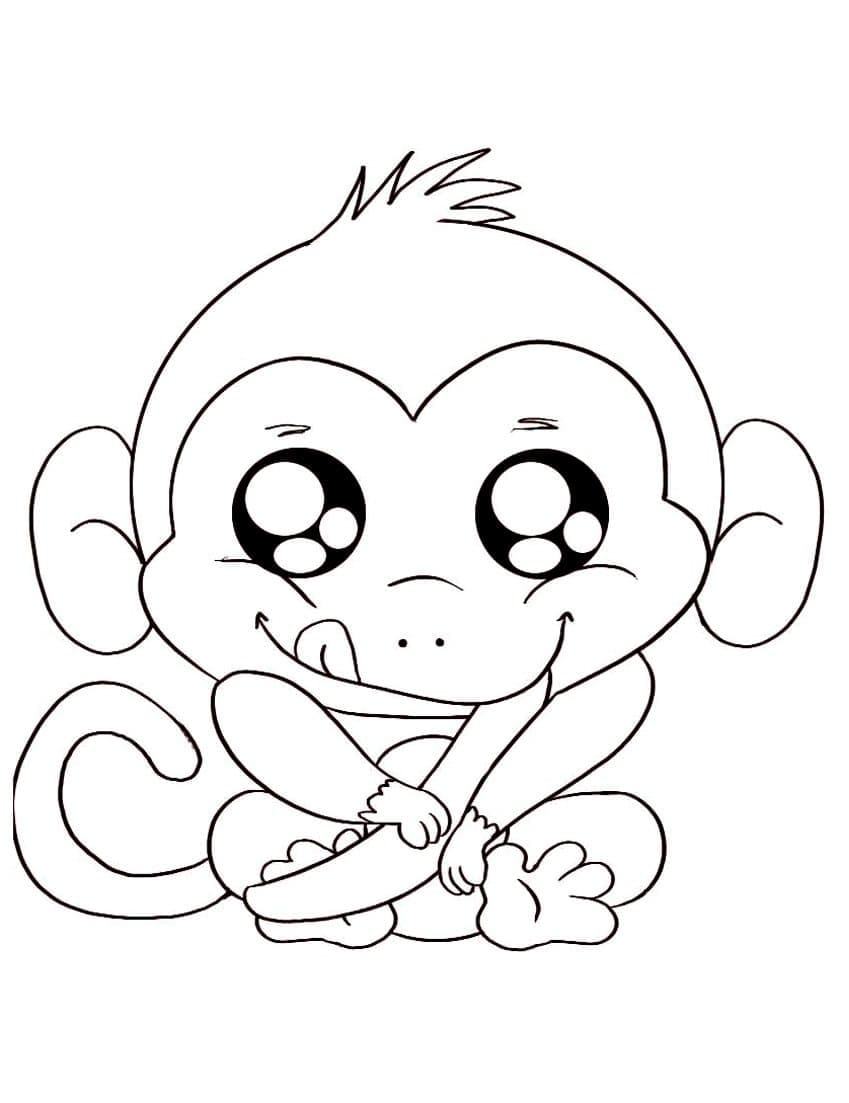 Desenho de Macaco Kawaii para Colorir e Pintar