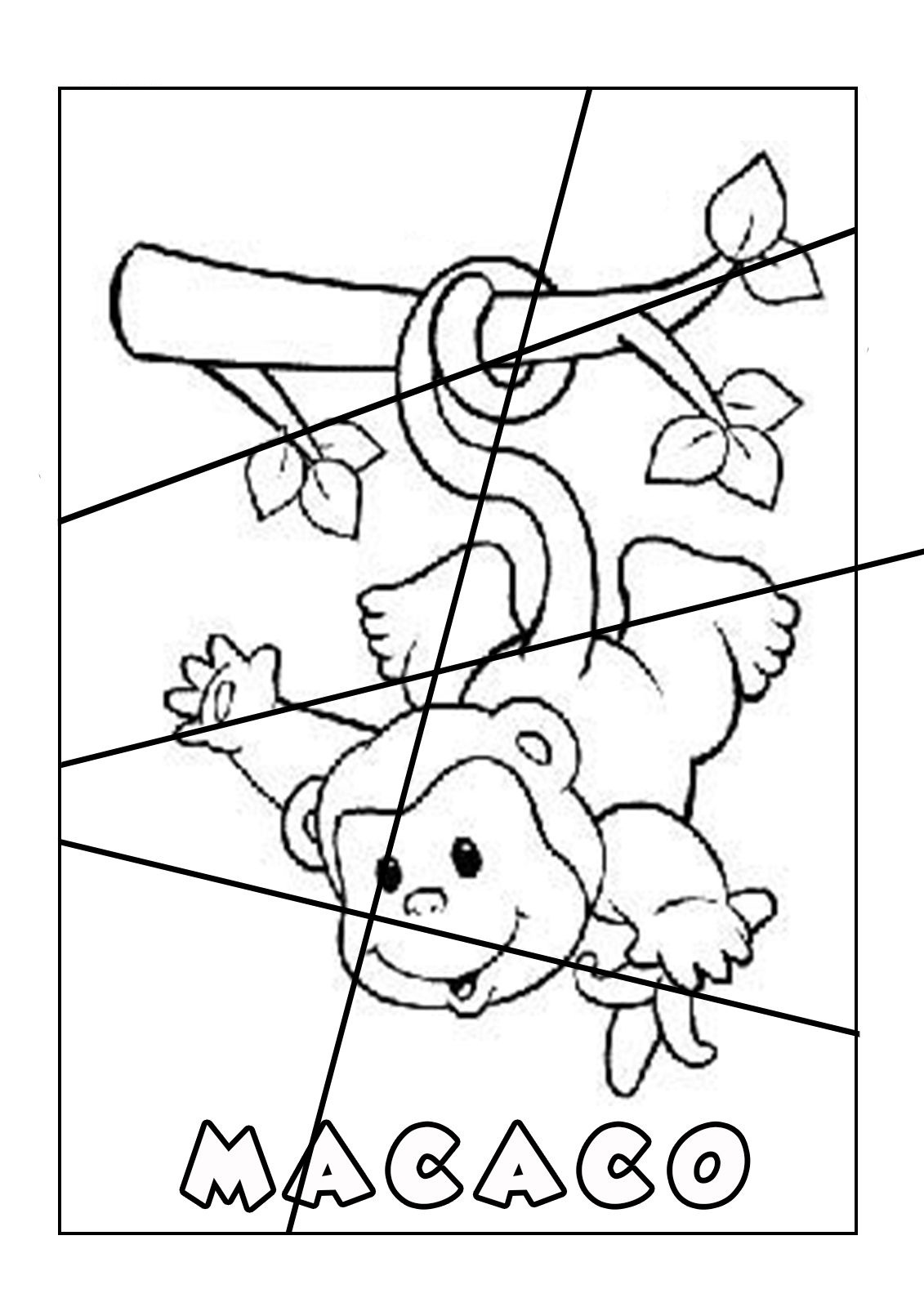 Desenho de Quebrá Cabeça de Macaco na Árvore para Colorir e Pintar