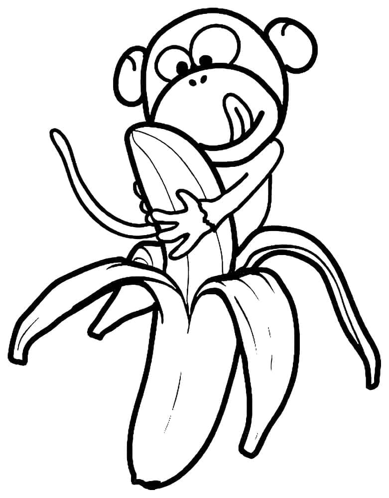 Desenho de um Macaco com Banana para Colorir e Pintar