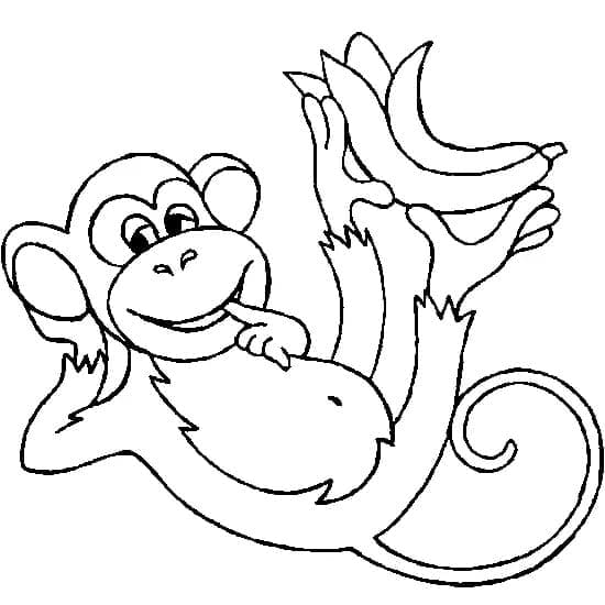Desenho de um Macaco com uma Banana para Colorir e Pintar