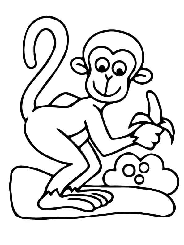 Desenho de um Macaco e Banana para Colorir e Pintar