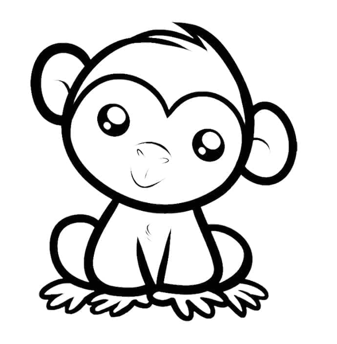 Desenho de um Macaco Kawaii para Colorir e Pintar