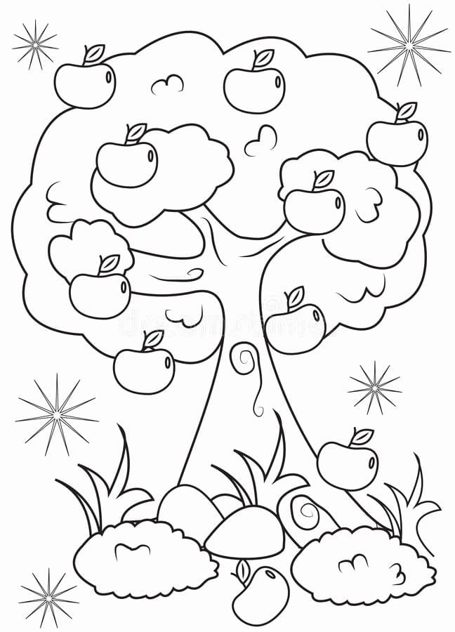 Desenho de Árvore Macieira para Colorir Lápis de Cor e Pintar