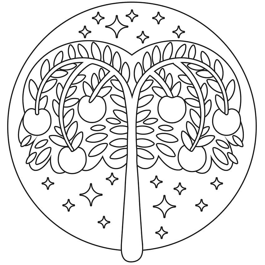 Desenho de Árvore Macieira para Colorir Simples e Pintar