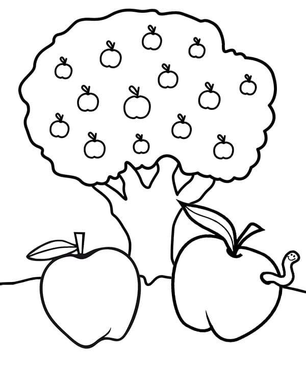 Desenho de Macieira para Imprimir e Colorir Grátis e Pintar