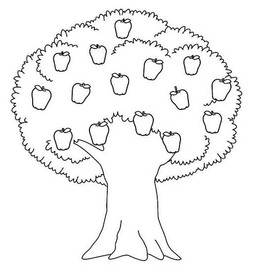 Desenho Imprimivel de Árvore Macieira para Colorir
