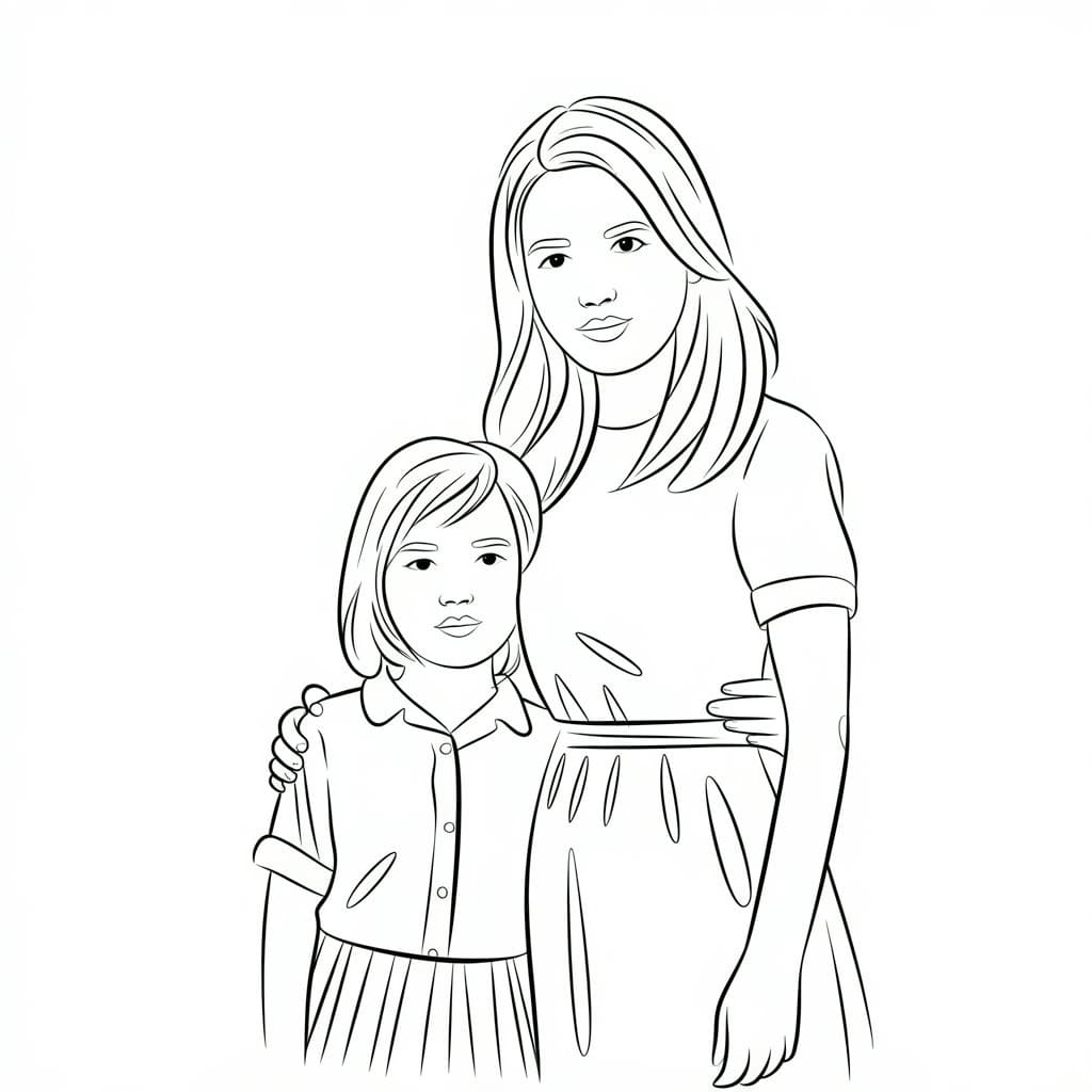 Desenho de Filha e Mãe para Colorir e Pintar