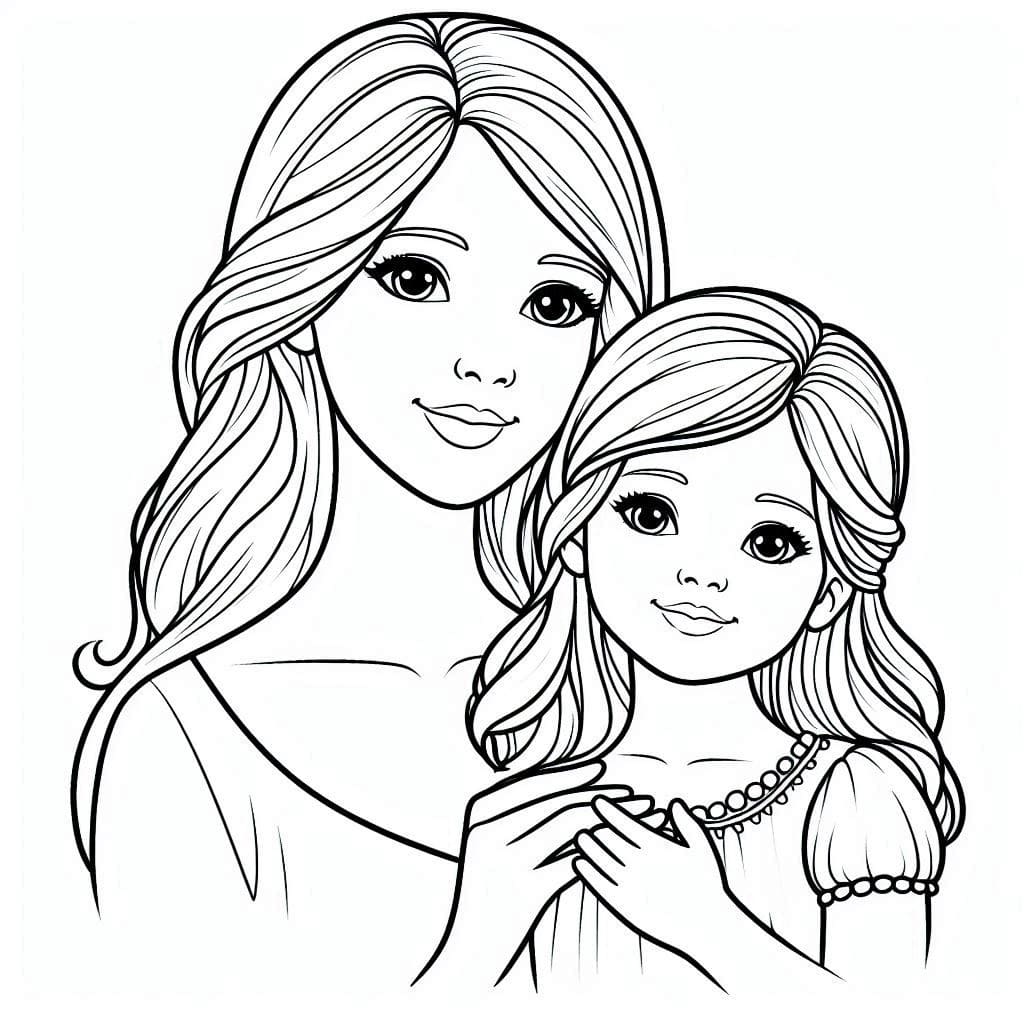 Desenho de Linda Mãe e Filha para Colorir e Pintar