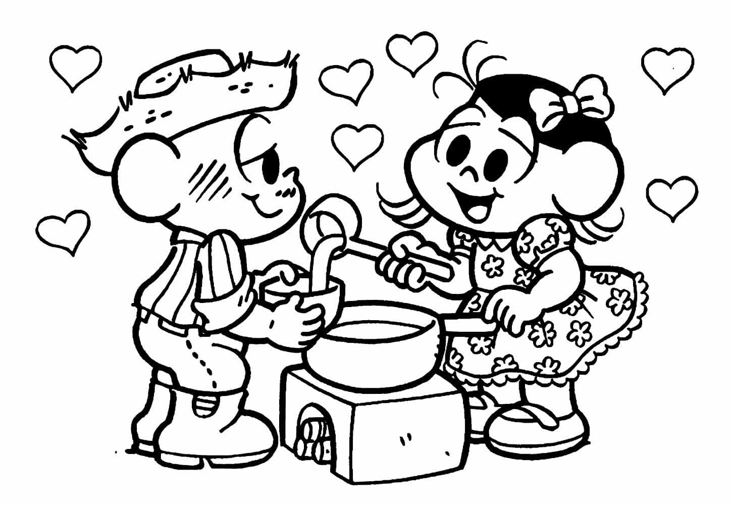 Desenho de Cascão com Magali para Colorir e Pintar