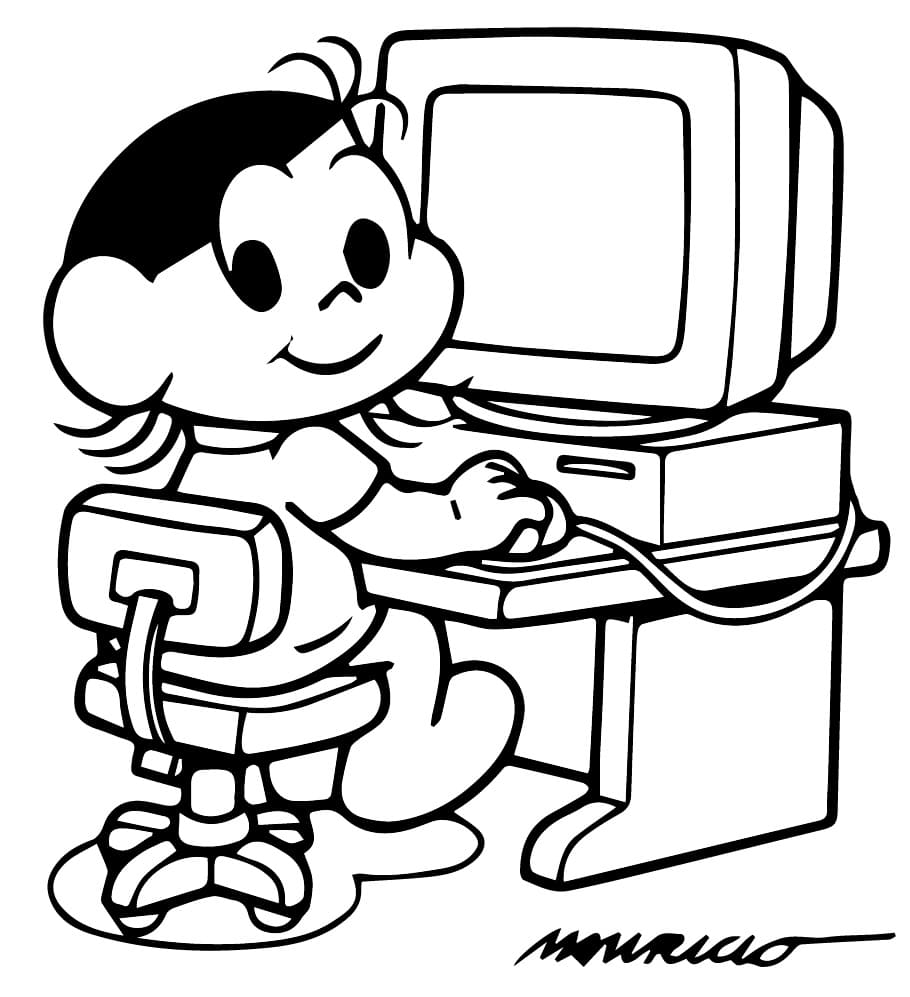 Desenho de Magali com Computador para Colorir e Pintar