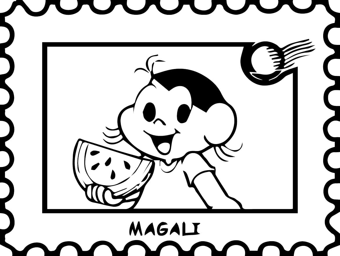 Desenho de Magali com Melancia para Colorir e Pintar