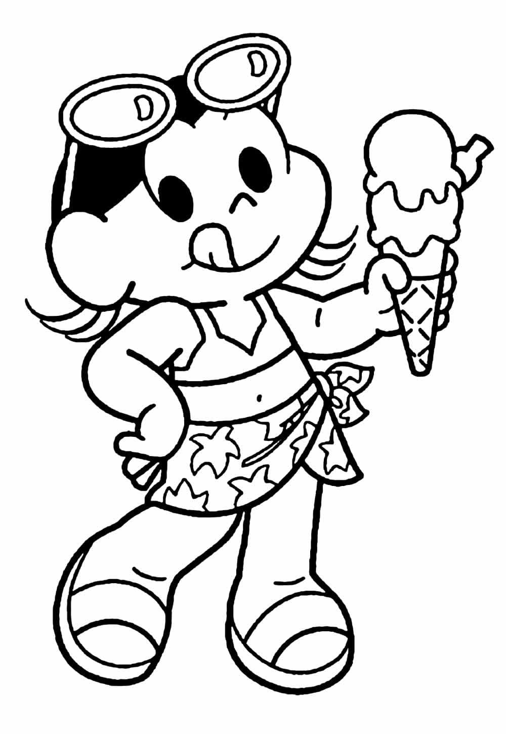 Desenho de Magali com Sorvete para Colorir e Pintar