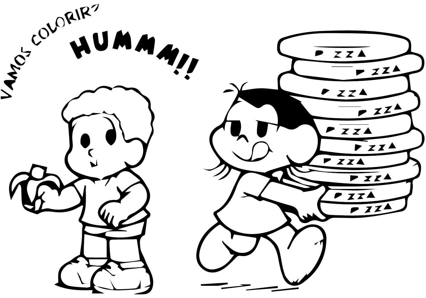 Desenho de Magali e Pizza para Colorir e Pintar