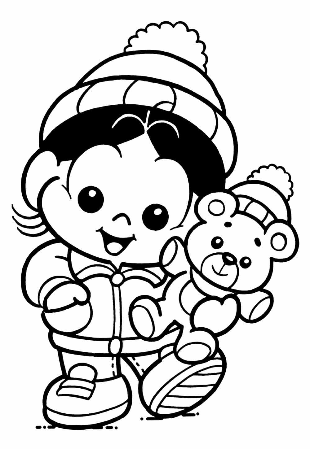 Desenho de Magali e Ursinho de Pelúcia para Colorir e Pintar