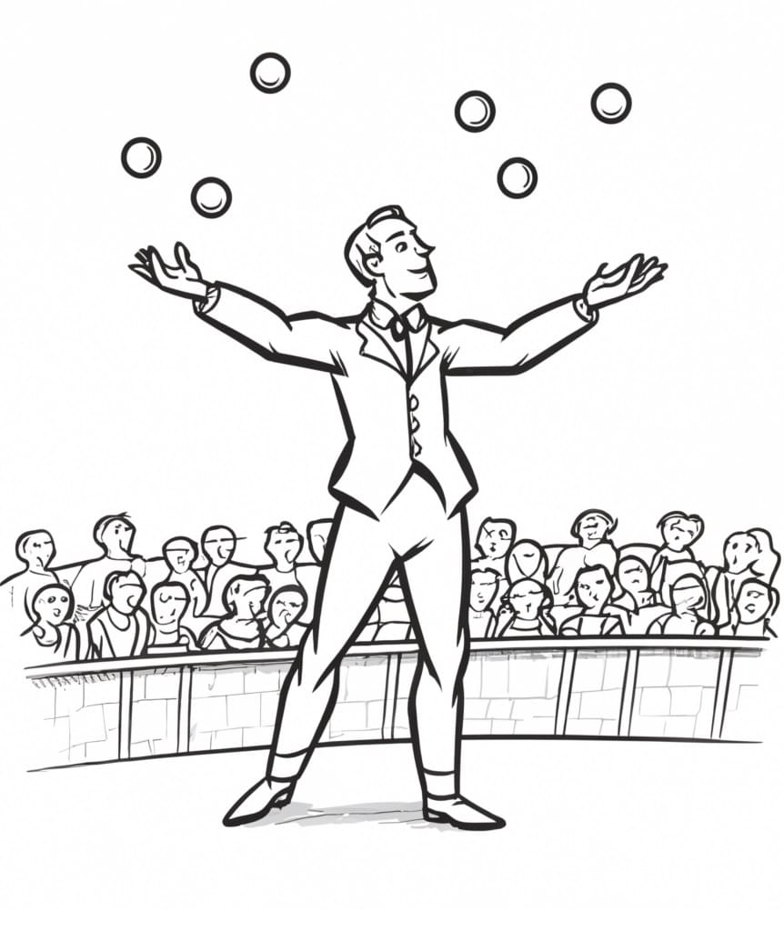 Desenho de Show de Malabaristas para Colorir e Pintar