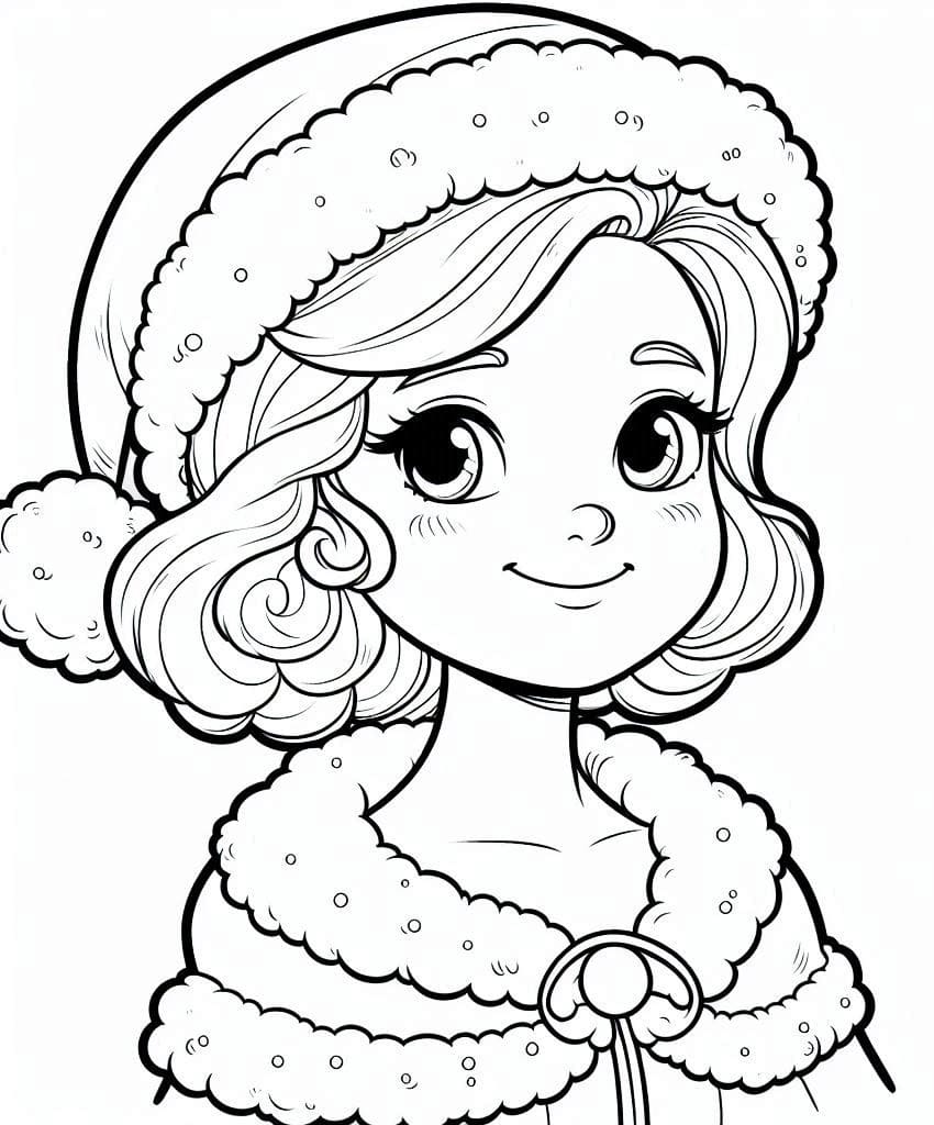 Desenho de Linda Mamãe Noel para Colorir e Pintar