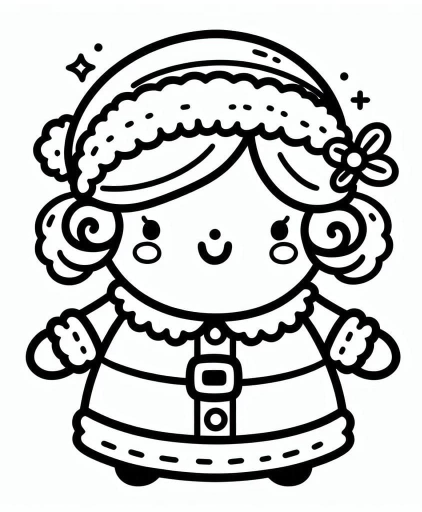 Desenho de Mamãe Noel Fofa para Colorir e Pintar