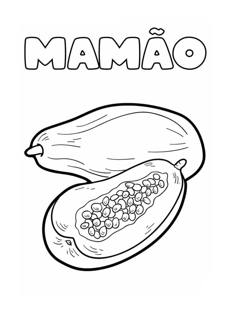Desenho de Fruta Mamão para Colorir Baixar e Pintar