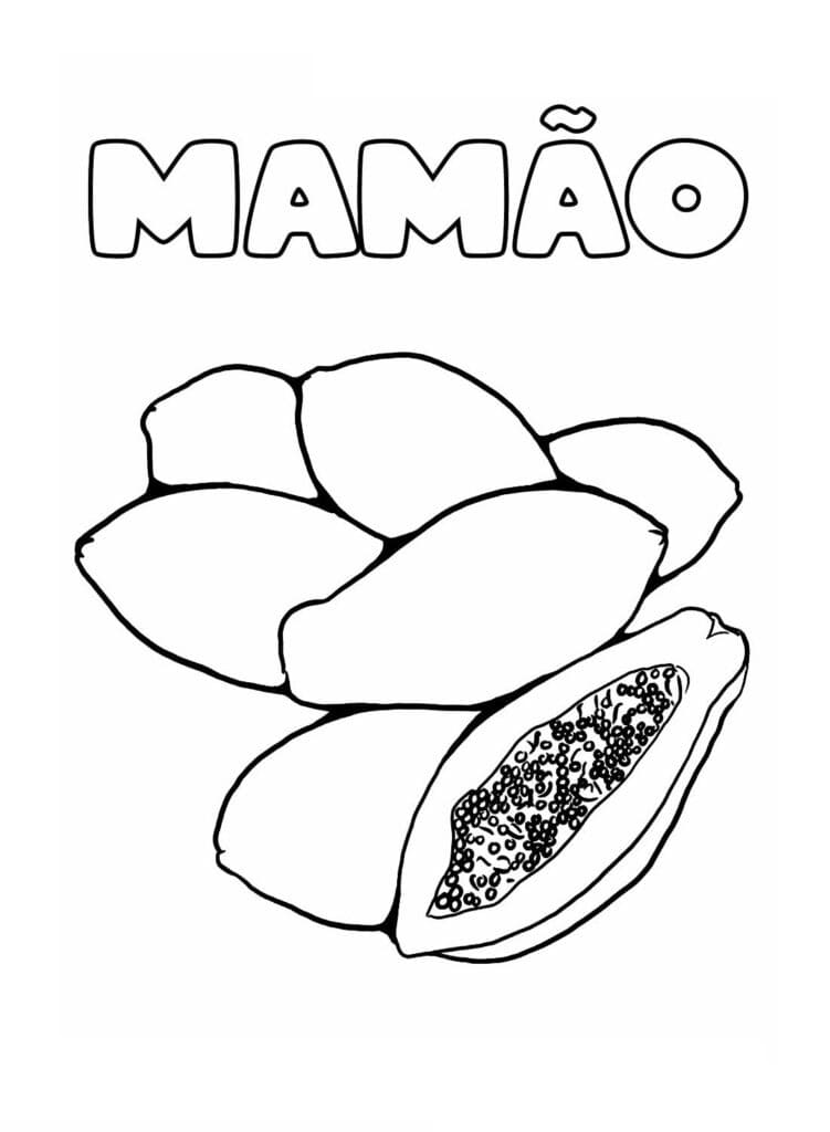 Desenho de Fruta Mamão para Colorir Lápis de Cor e Pintar