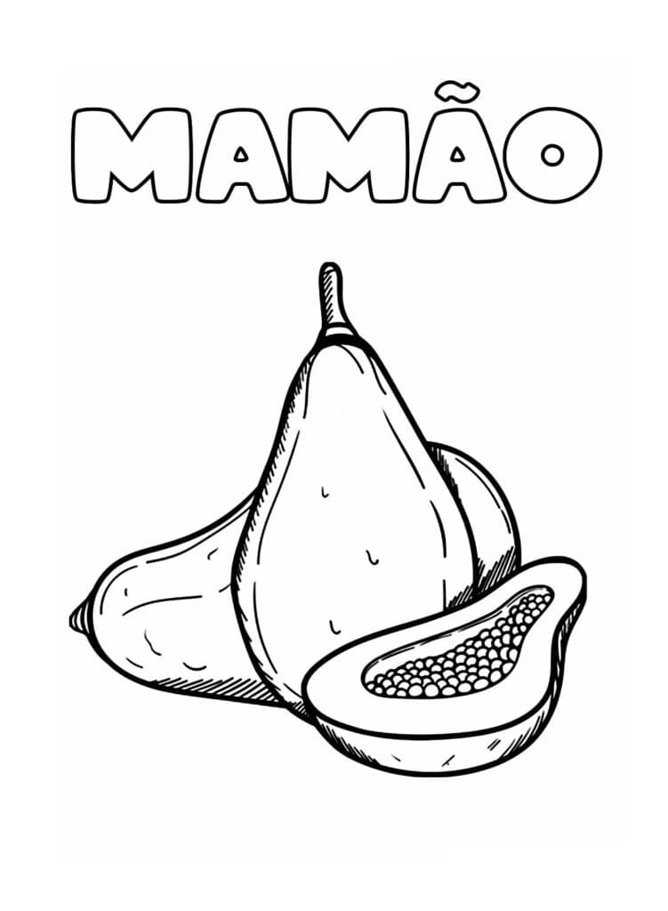Desenho de Fruta Mamão para Imprimir Grátis e Pintar
