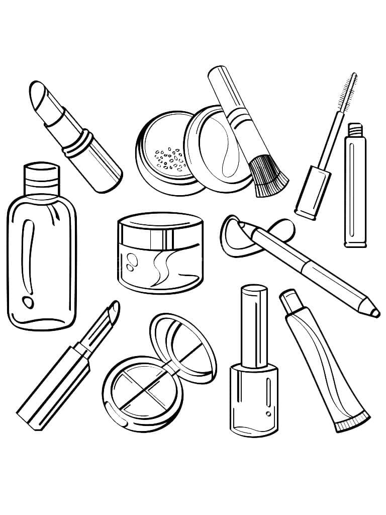 Desenho de Conjunto de Maquiagem para Colorir e Pintar