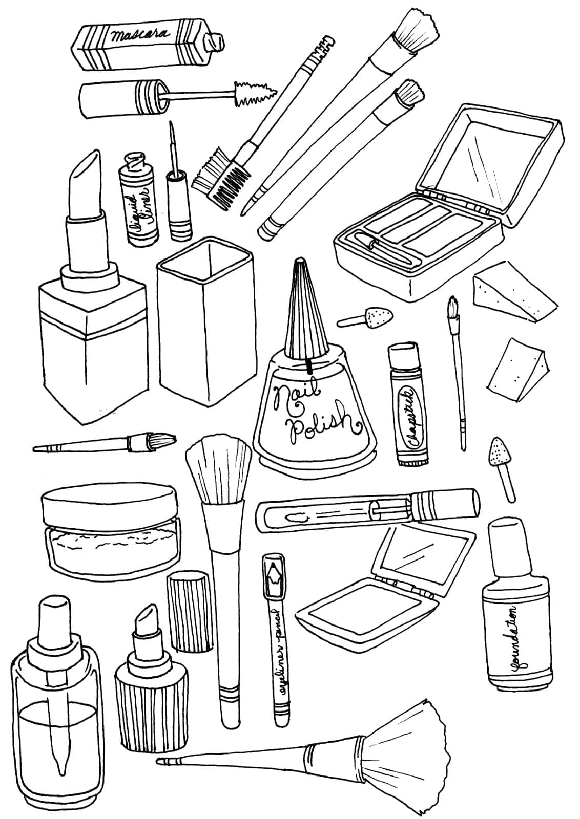 Desenho de Kit Completo de Maquiagem para Colorir Pdf e Pintar