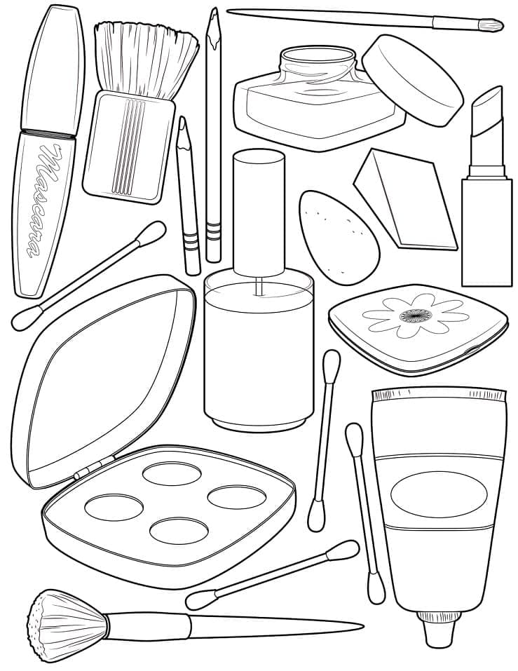 Desenho de Kit de Maquiagem para Meninas para Colorir e Pintar