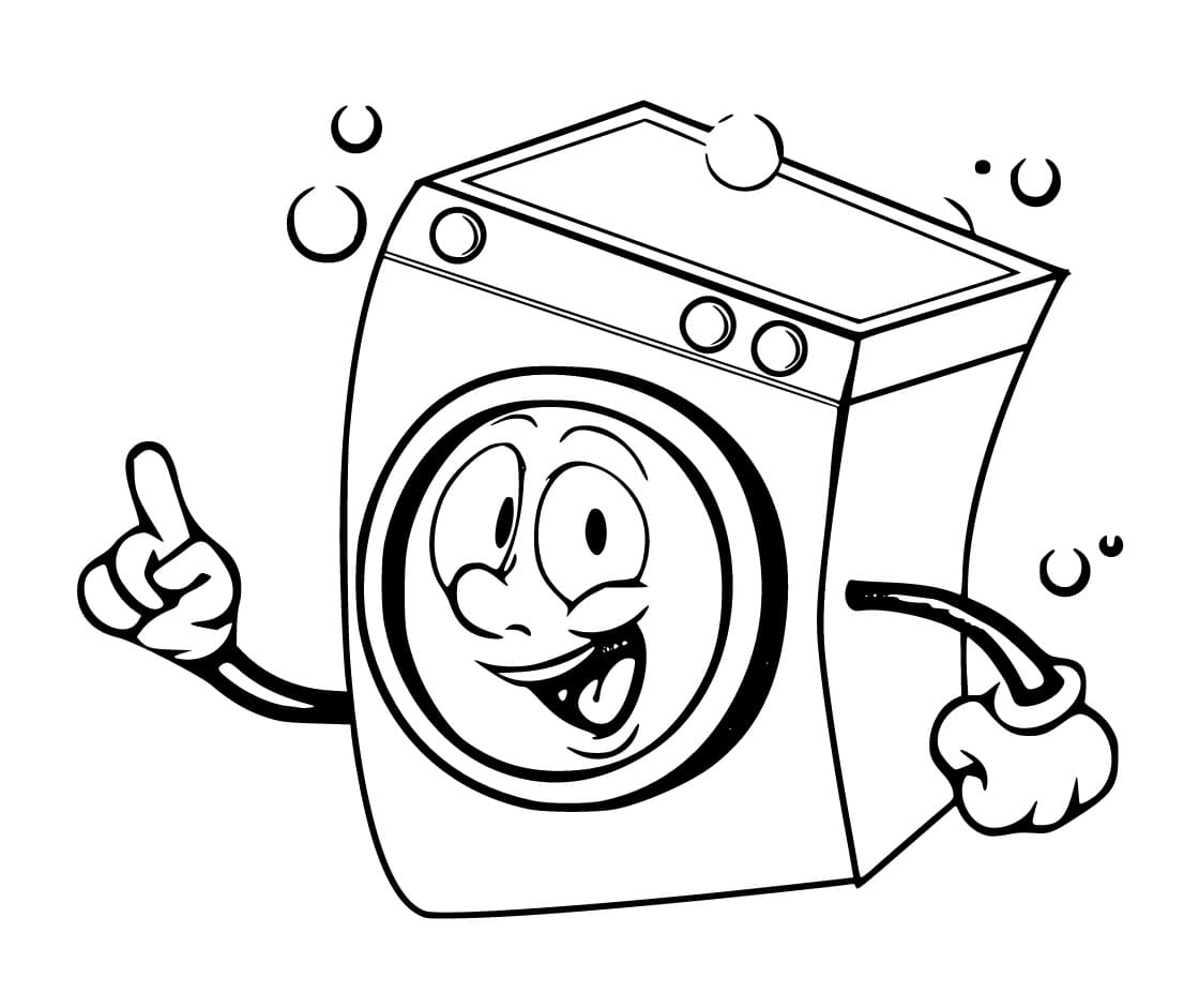 Desenho de Máquina de Lavar Animada para Colorir e Pintar