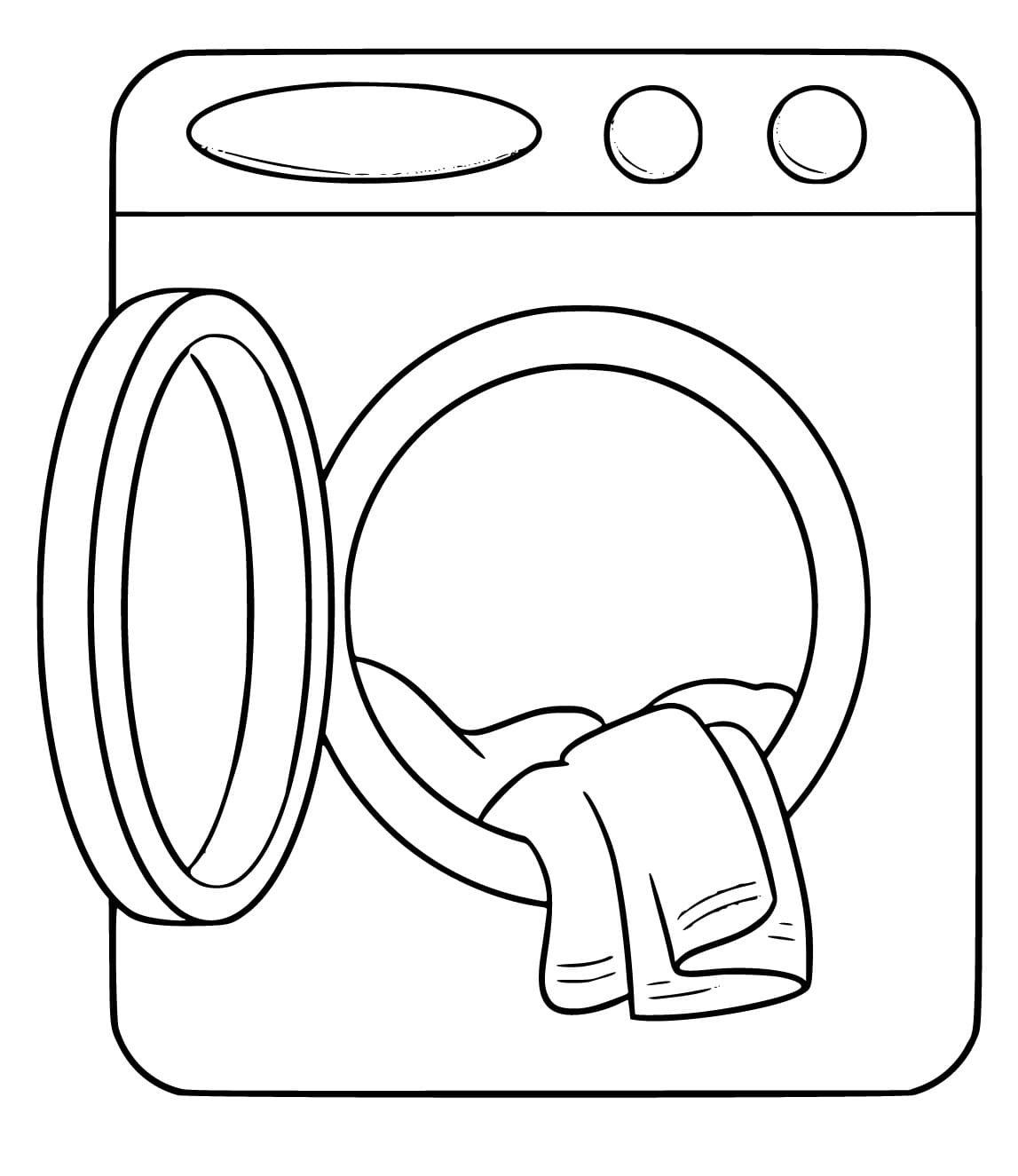 Desenho de Máquina de Lavar com Roupas Simples para Colorir e Pintar