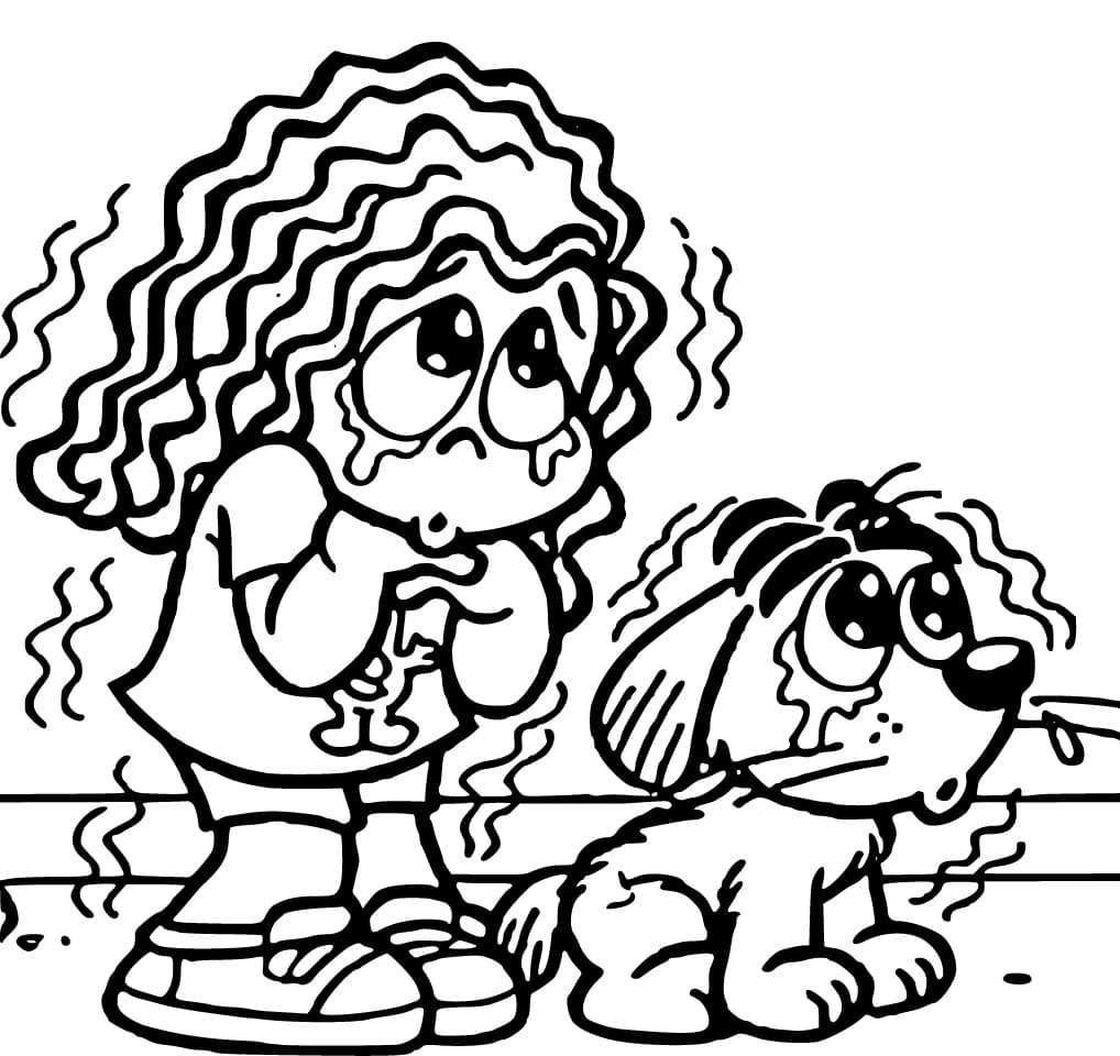 Desenho de Marina e Cachorro Chorando para Colorir e Pintar