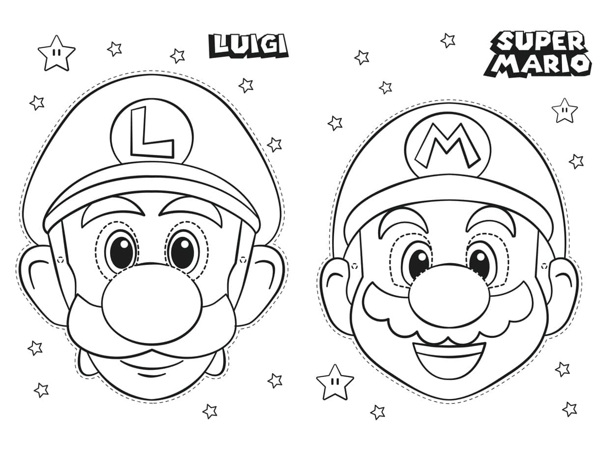 Desenho de Cara de Mário e Luigi para Colorir e Pintar
