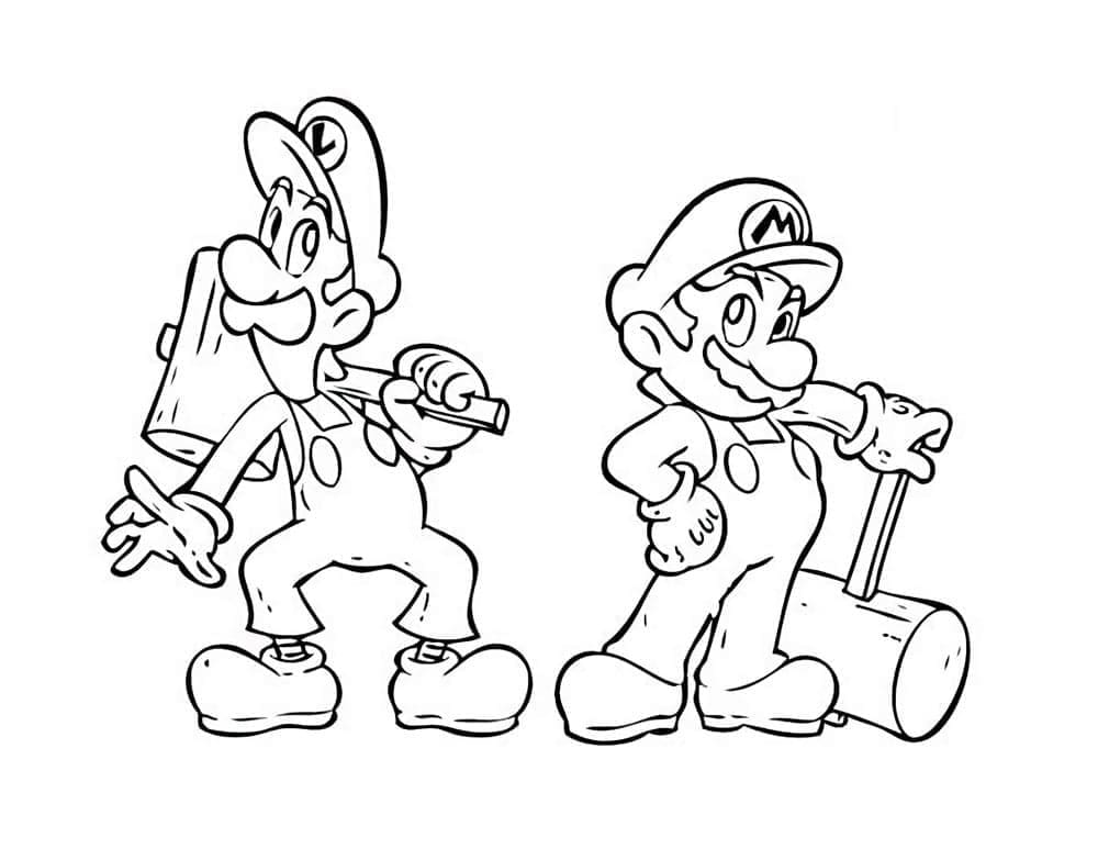 Desenho de Foto de Mário e Luigi para Colorir e Pintar