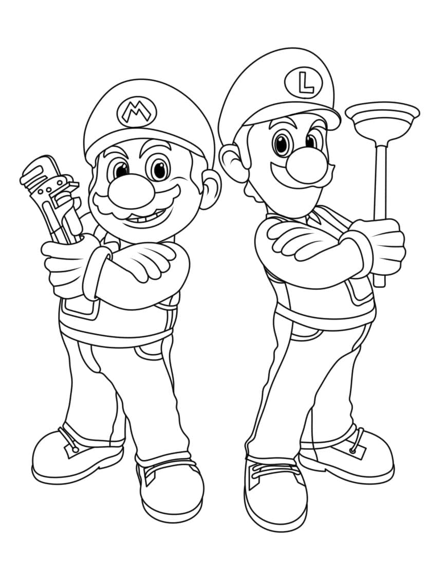 Desenho de Imagem de Mário e Luigi para Colorir e Pintar