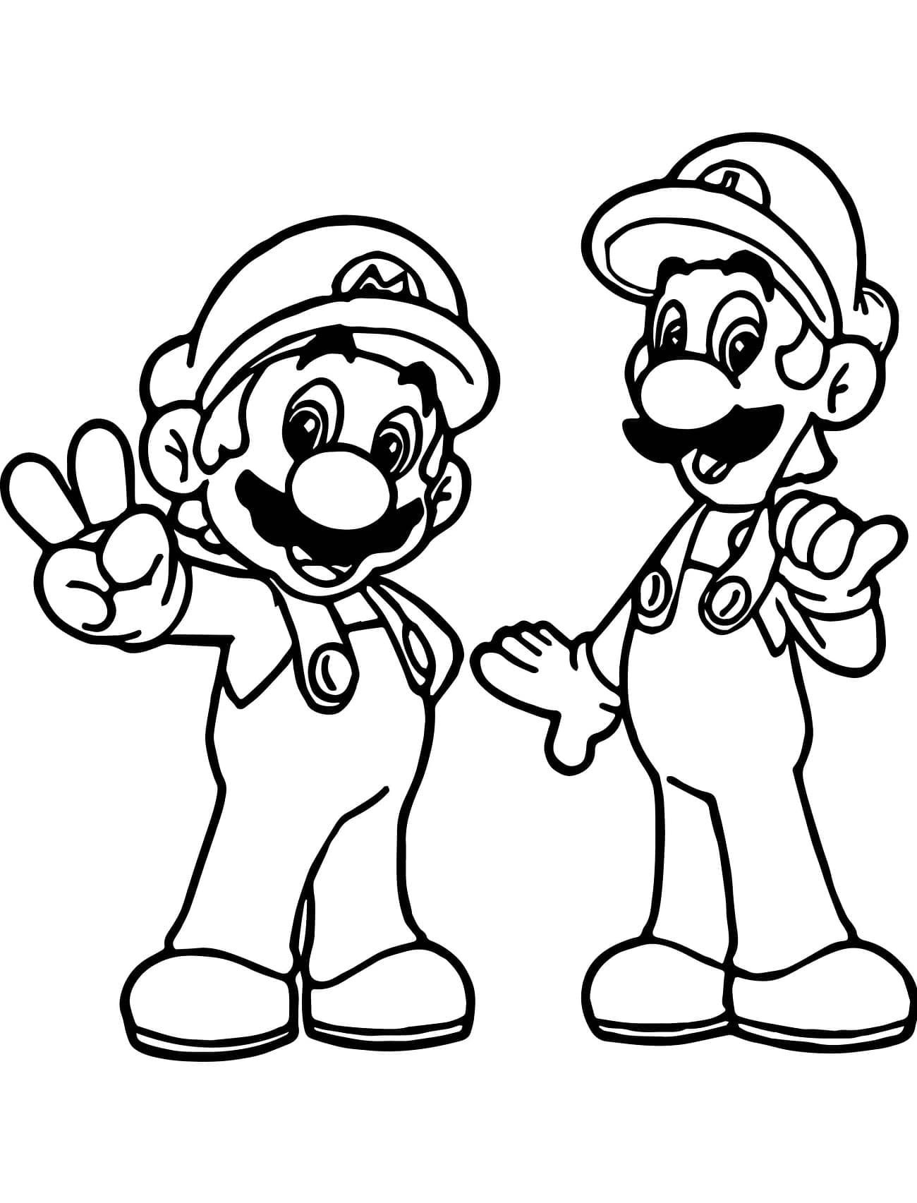 Desenho de Mário e Luigi Grátis para Crianças para Colorir e Pintar