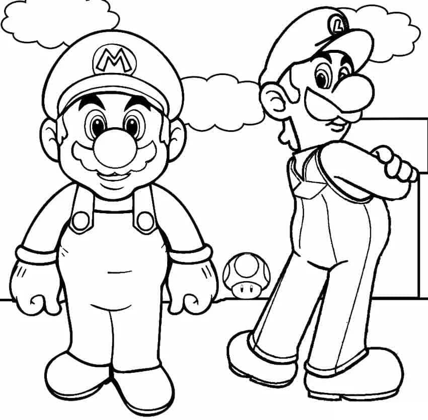 Desenho de Mário e Luigi Grátis para Colorir e Pintar