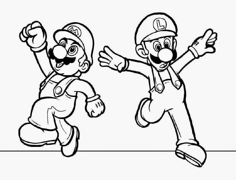 Desenho de Mário e Luigi Imprimivel Grátis para Colorir e Pintar