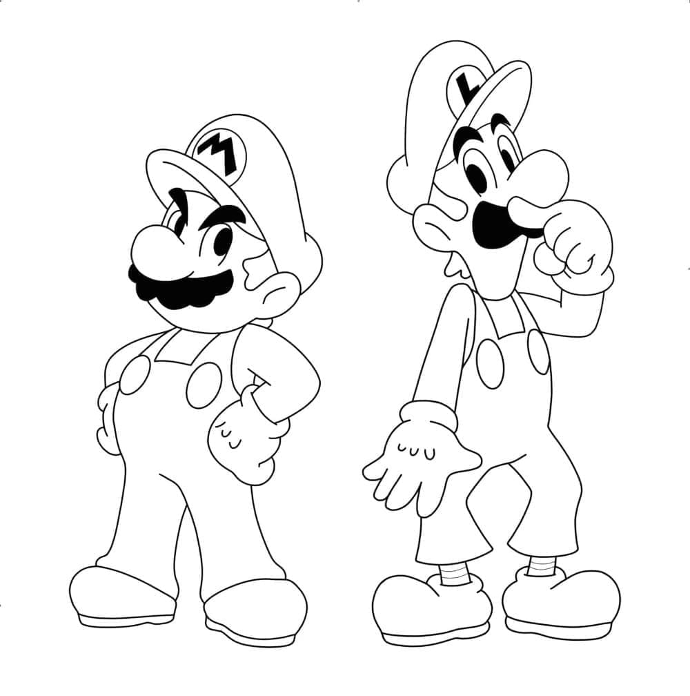 Desenho de Mário e Luigi Imprimivel para Crianças para Colorir e Pintar