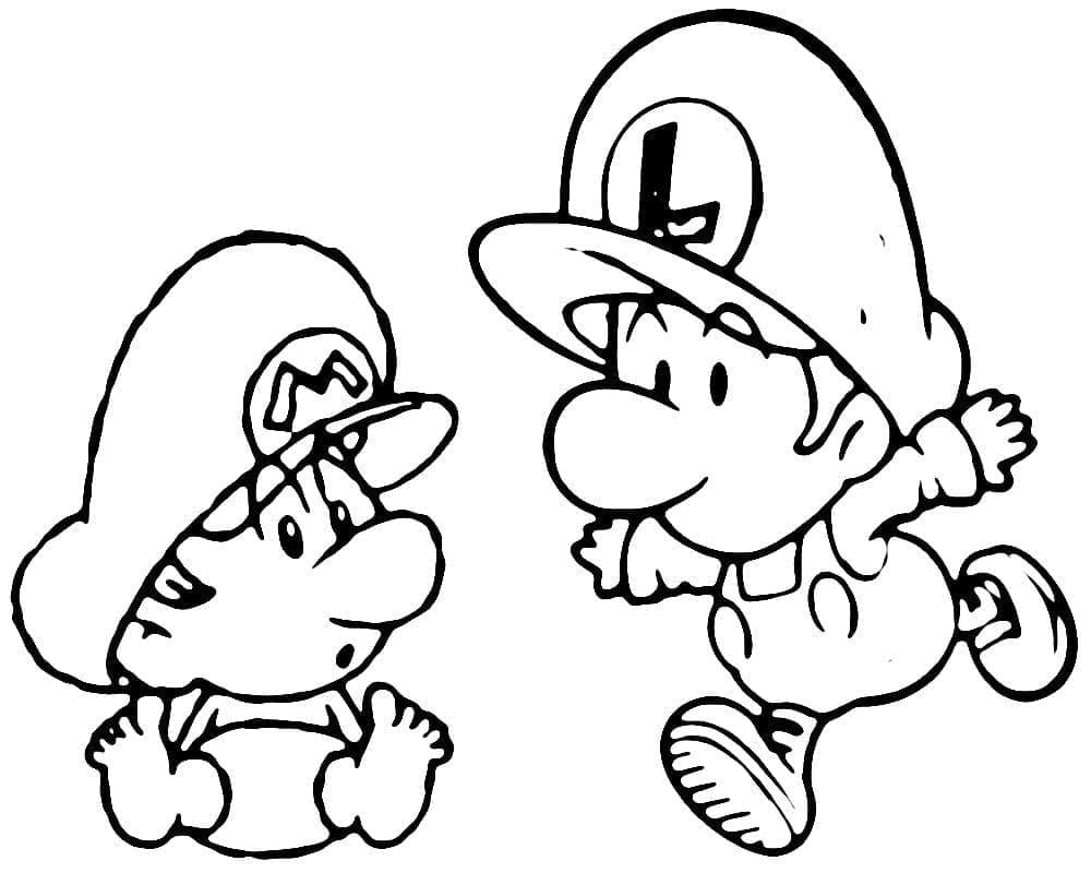 Desenho de Mário e Luigi para Crianças de 1 Ano para Colorir e Pintar