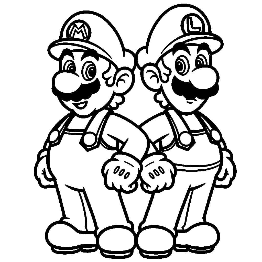 Desenho de Mário e Luigi para Crianças de 2 Ano para Colorir e Pintar