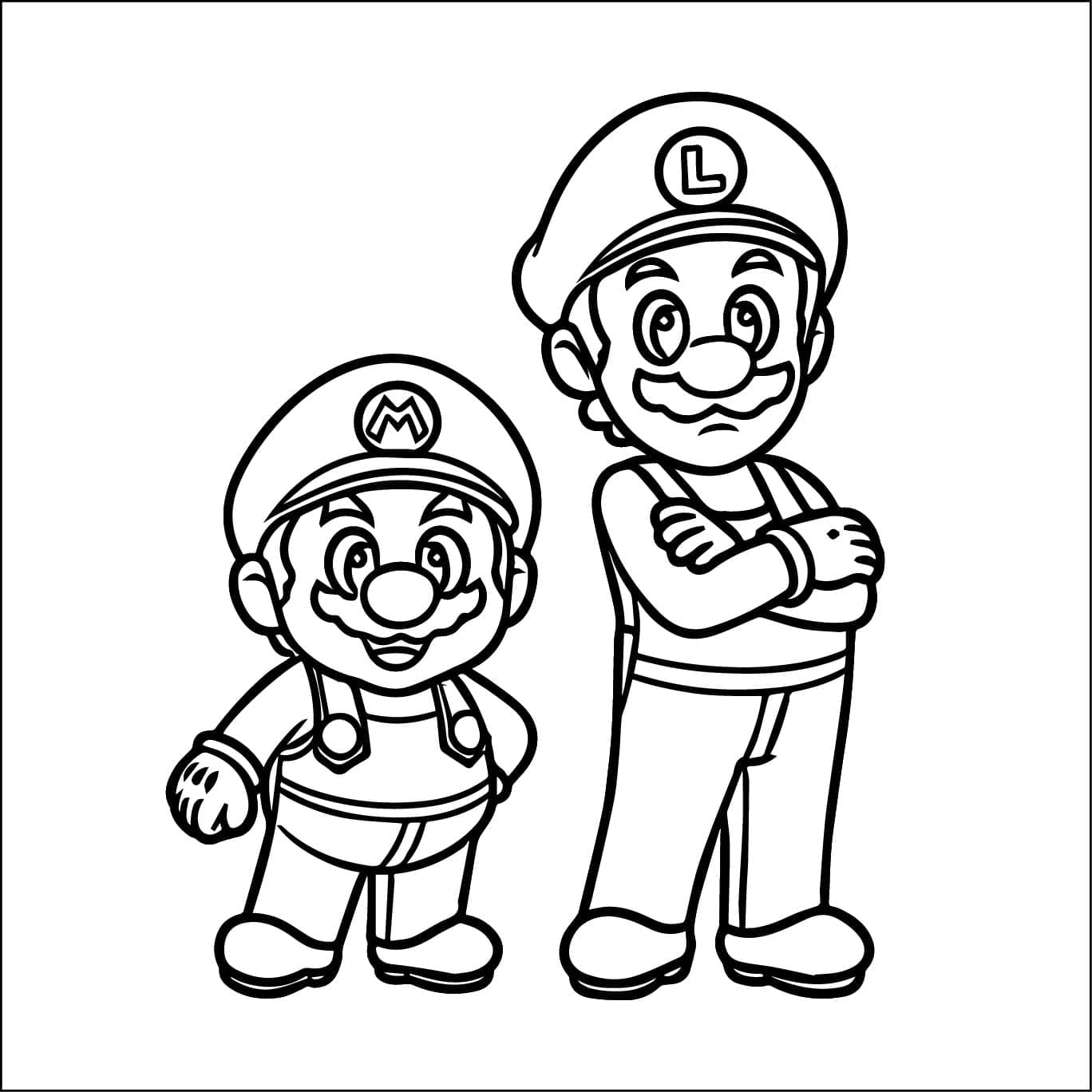 Desenho de Mário e Luigi para Crianças de 6 Ano para Colorir e Pintar