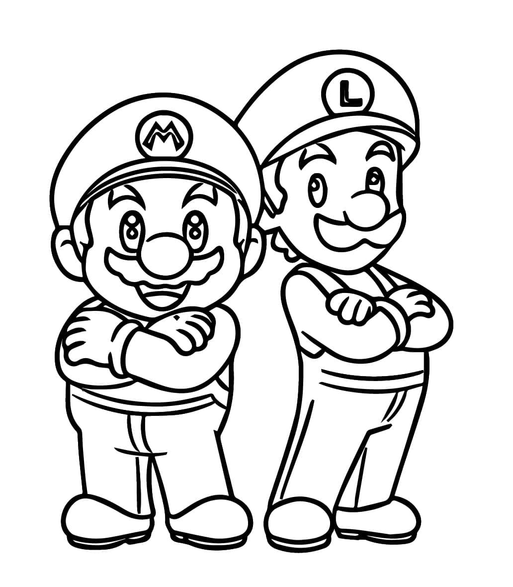 Desenho de Mário e Luigi para Crianças para Colorir e Pintar