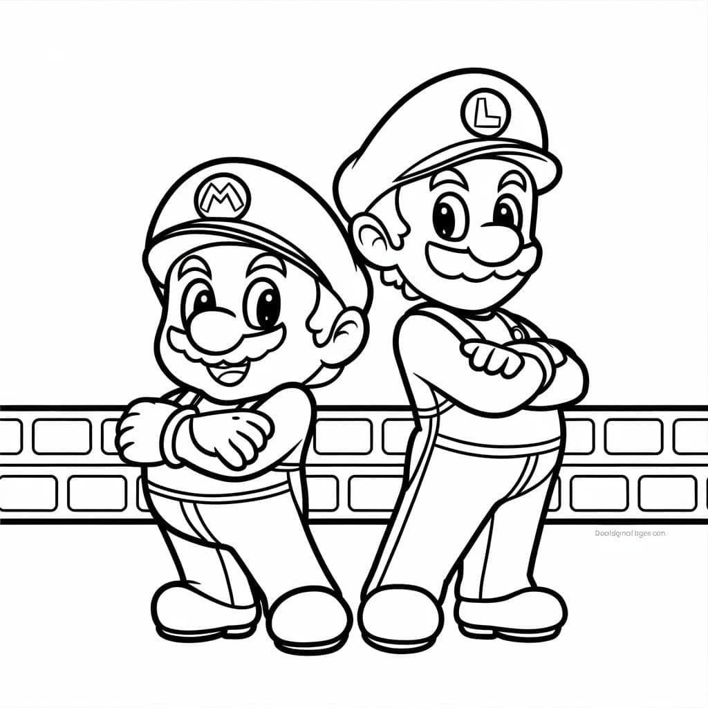 Desenho de Mário e Luigi Muito Fofos para Colorir e Pintar