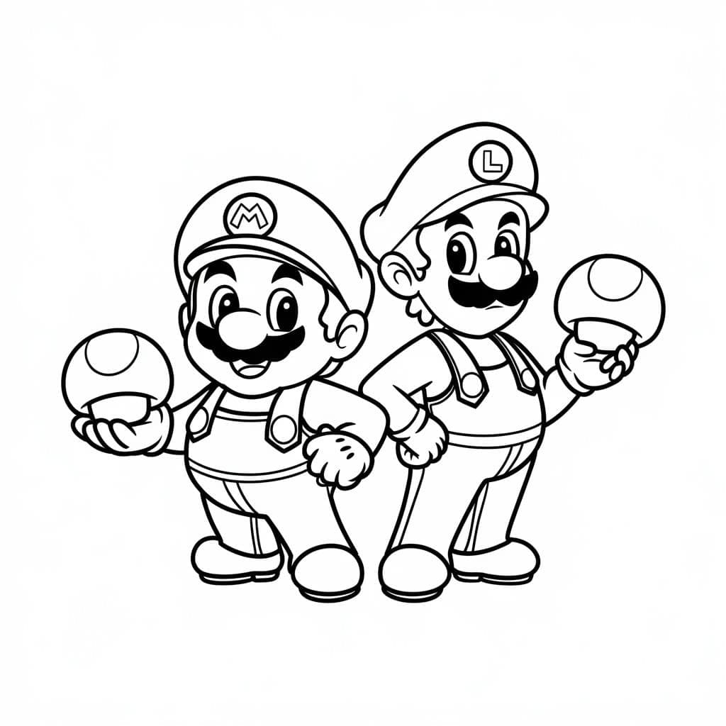Desenho de Pequeno Mário e Luigi para Colorir e Pintar