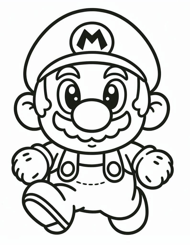 Desenho de Mário Kawaii para Colorir e Pintar