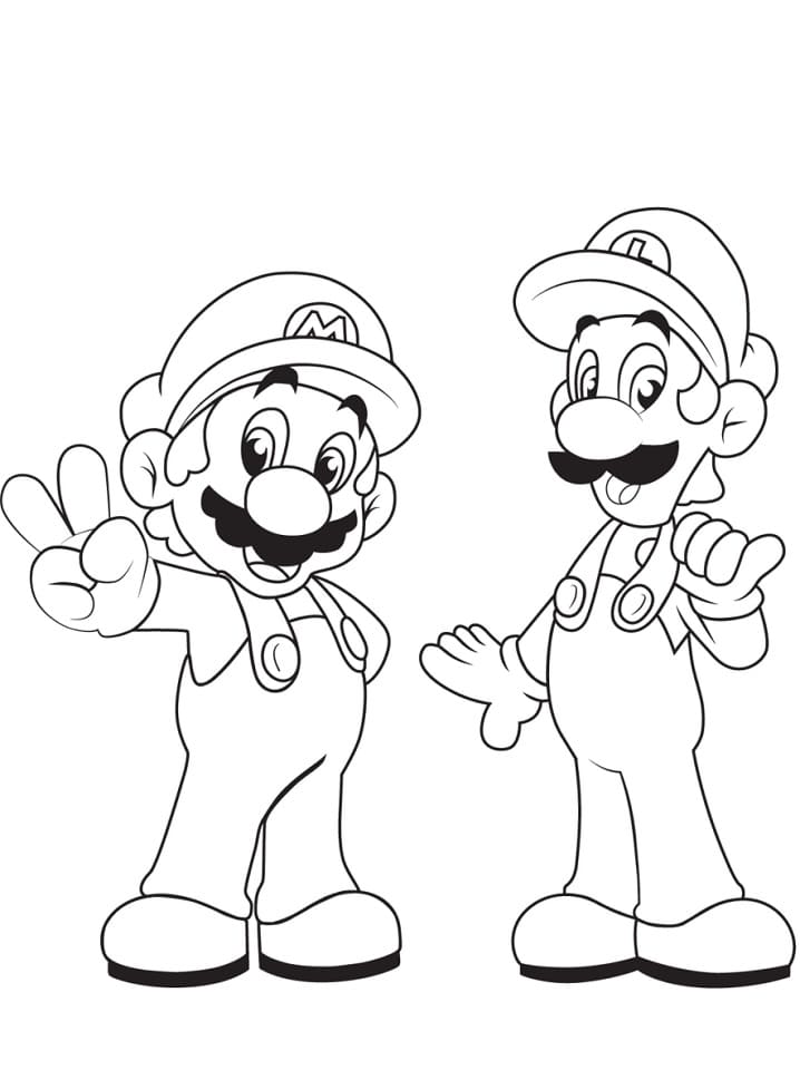 Desenho Luigi com Mário para Colorir e Pintar