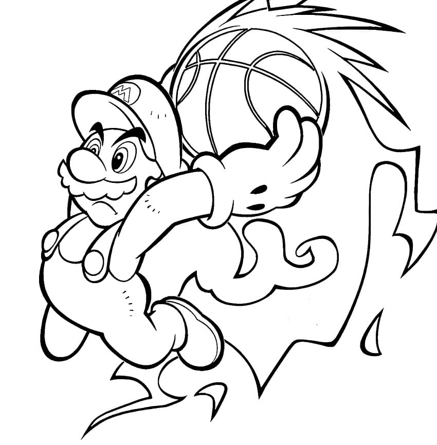 Desenho Mário Jogando Basquete para Colorir e Pintar