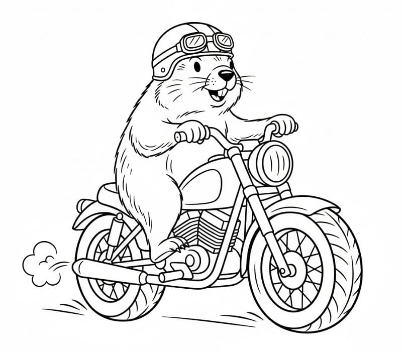 Desenho de Marmota Andando de Moto para Colorir