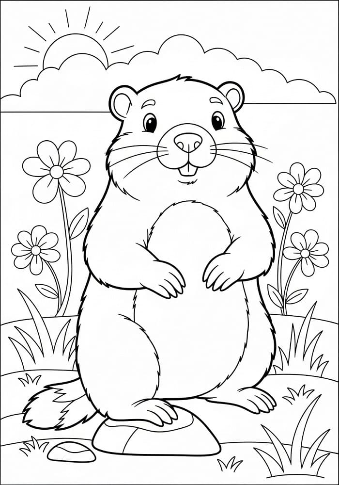 Desenho de Marmota Feliz para Colorir